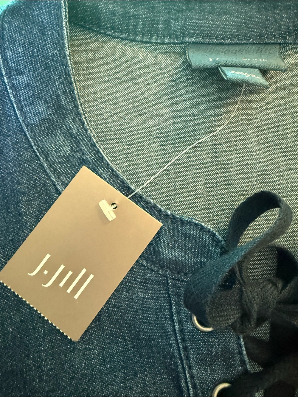 J. Jill Indigo Denim Lace-Up Long Sleeve Raw Hem Dress L, NWT - Picture 5 of 11